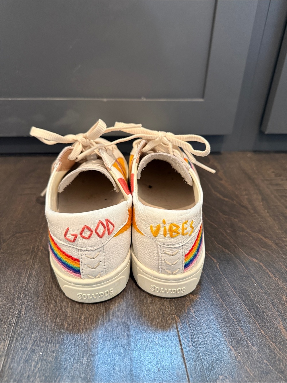 Soludos Cream Sneakers with Rainbow Accents